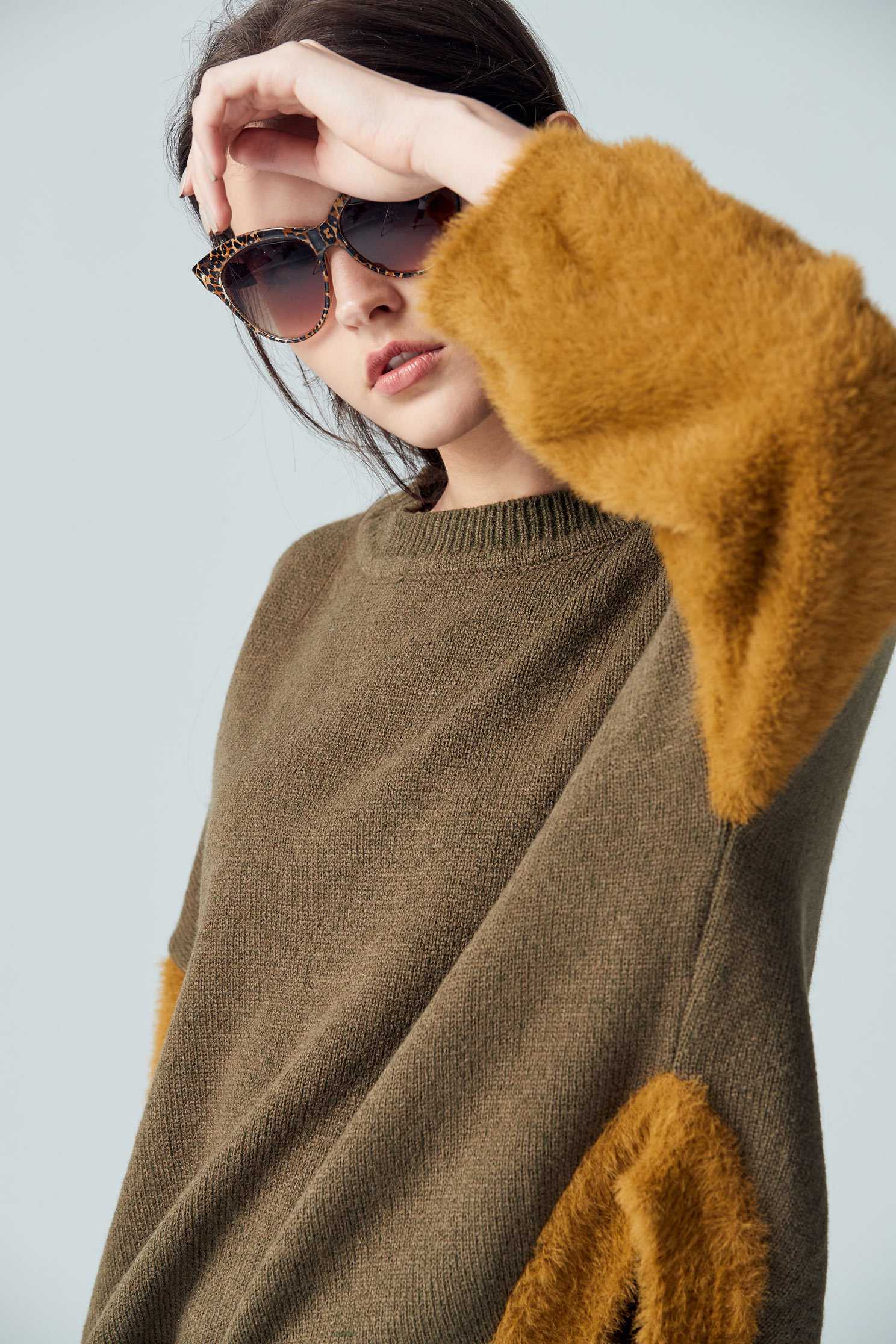 Stitching fashion top,top,roundnecktop,longsleevetop