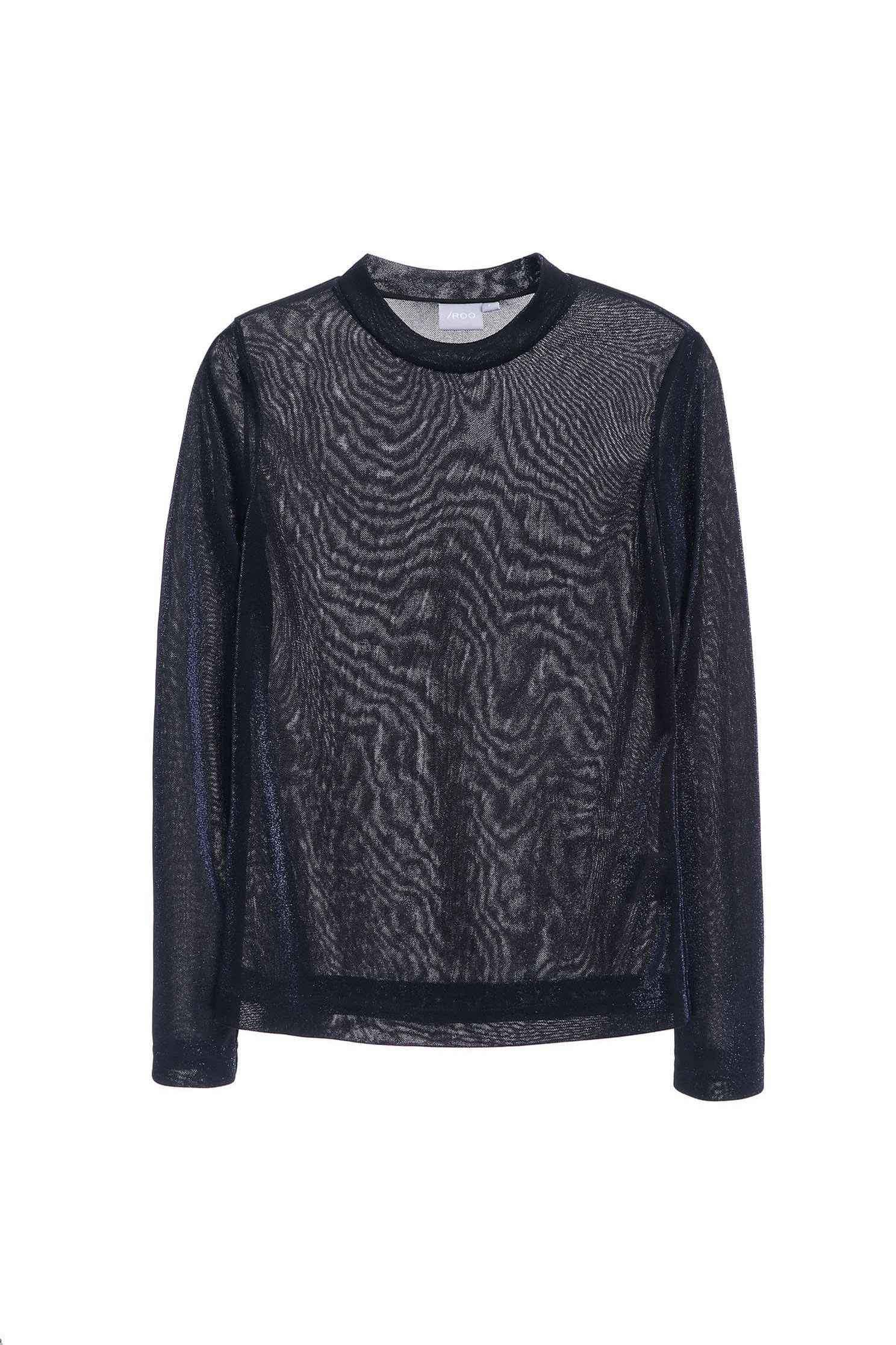 Simple blue glitter top,top,see-throughtop,knitting,knittedtop,knittedtop,longsleevetop