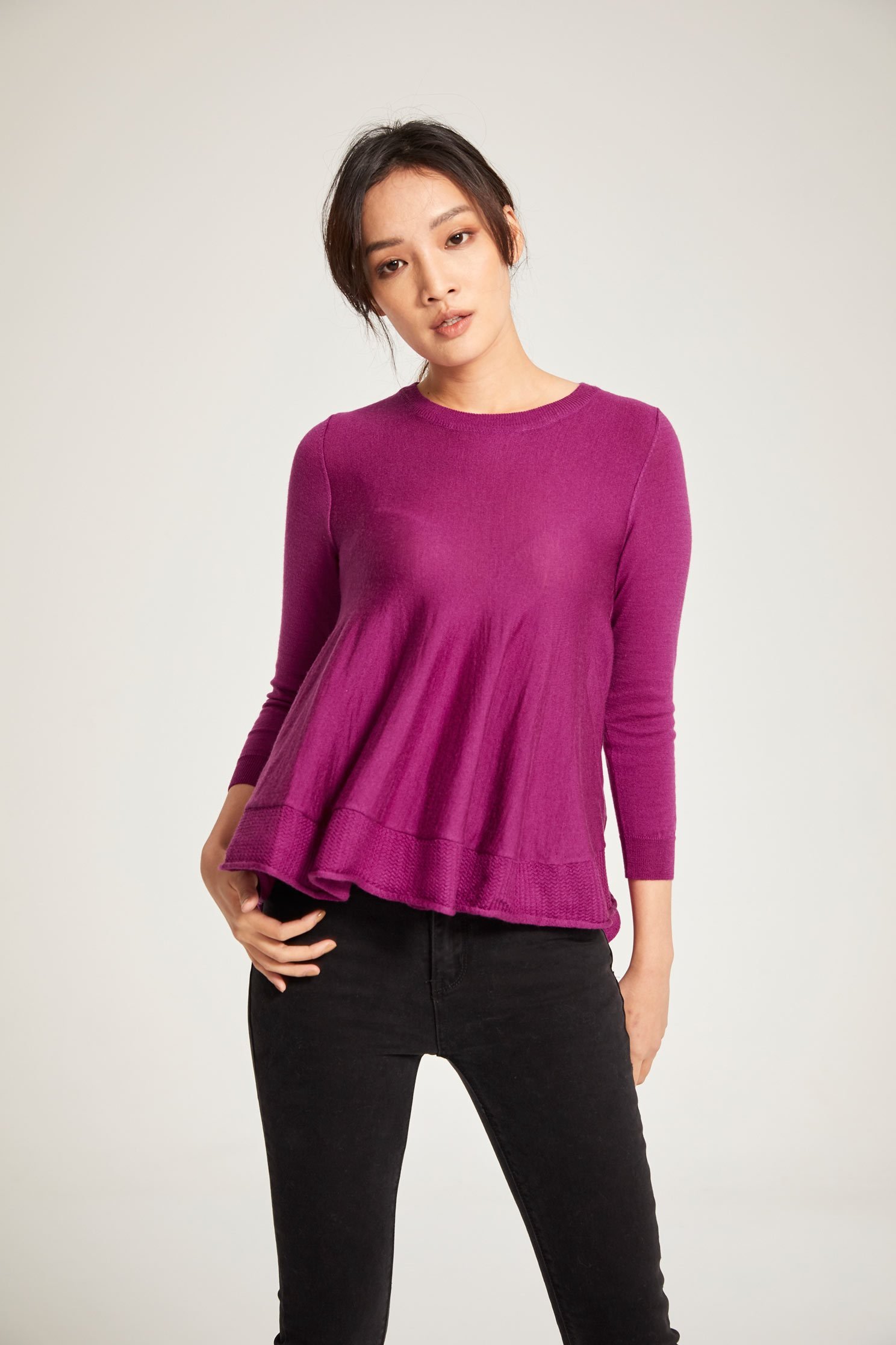 Lotus long-sleeveknit sweater,圓領上衣,Fantasy purple,knitting,Knitted top,Knitted Top,長袖上衣