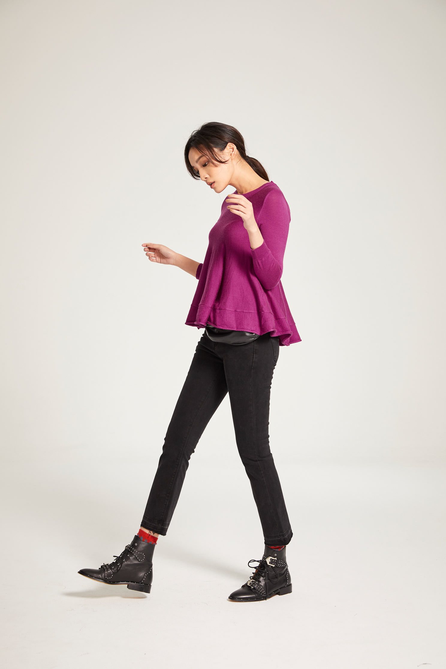 Lotus long-sleeveknit sweater,圓領上衣,Fantasy purple,knitting,Knitted top,Knitted Top,長袖上衣