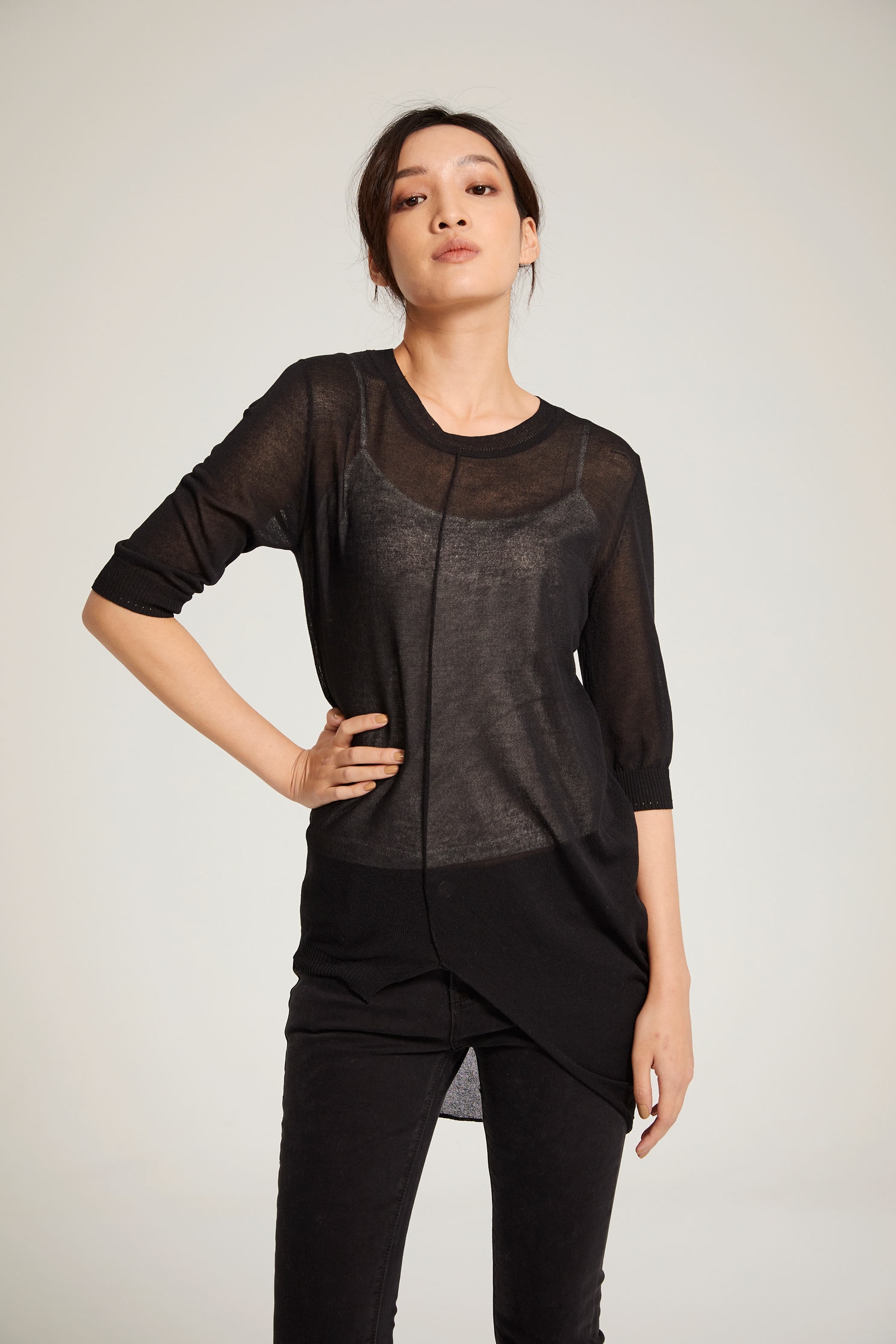 Short sleeve knitted top,Top,五分袖上衣,圓領上衣,Rayon,Fantasy purple,透膚上衣,knitting,Knitted top,Knitted Top,黑色上衣