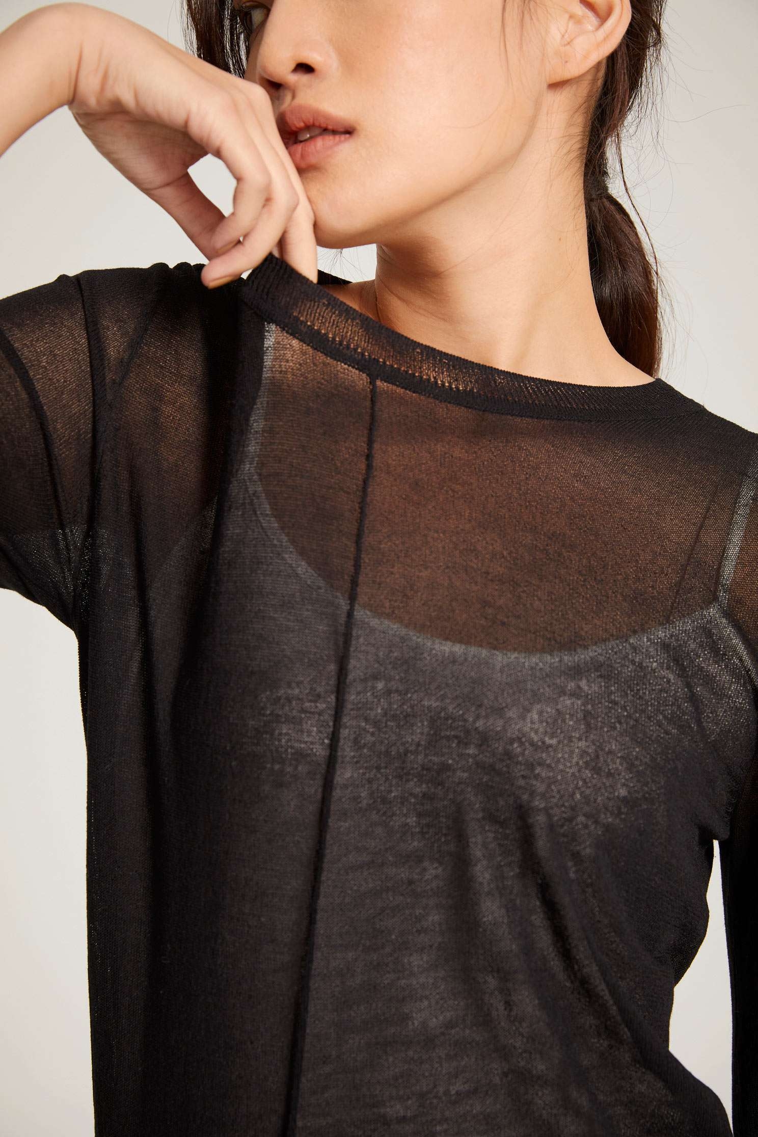 Short sleeve knitted top,Top,五分袖上衣,圓領上衣,Rayon,Fantasy purple,透膚上衣,knitting,Knitted top,Knitted Top,黑色上衣