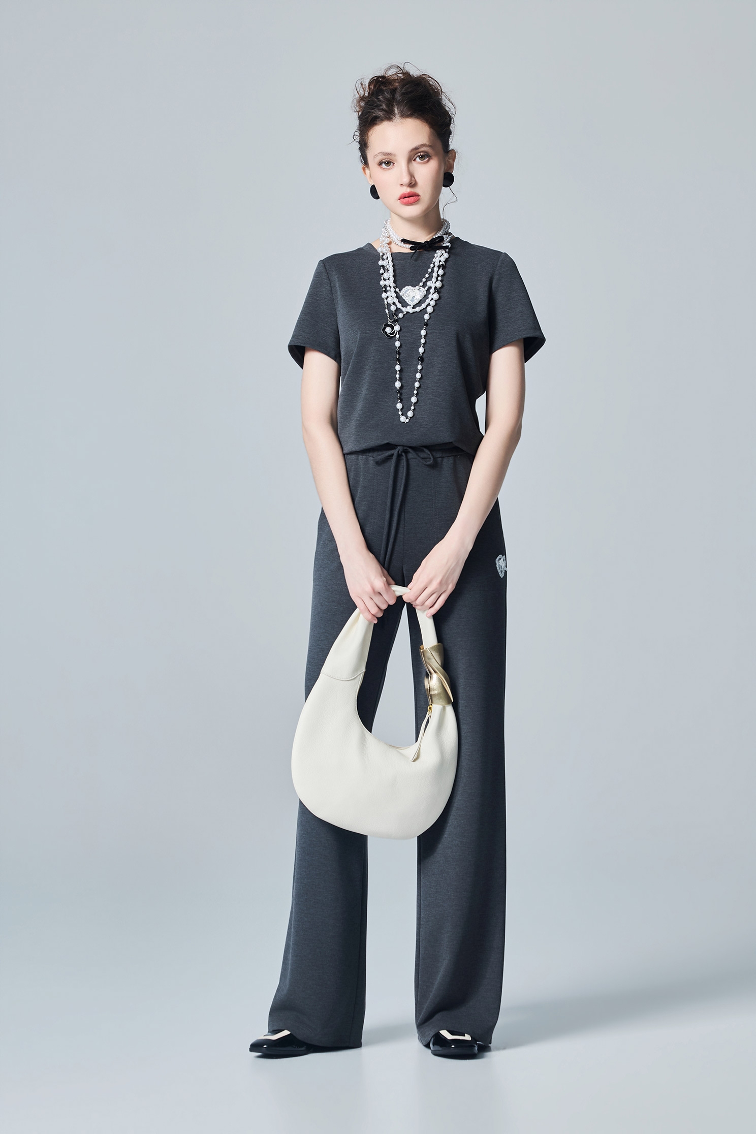 極簡靜謐灰休閒上衣Casual Short Sleeve Top,上衣,秋冬穿搭,蕾絲
