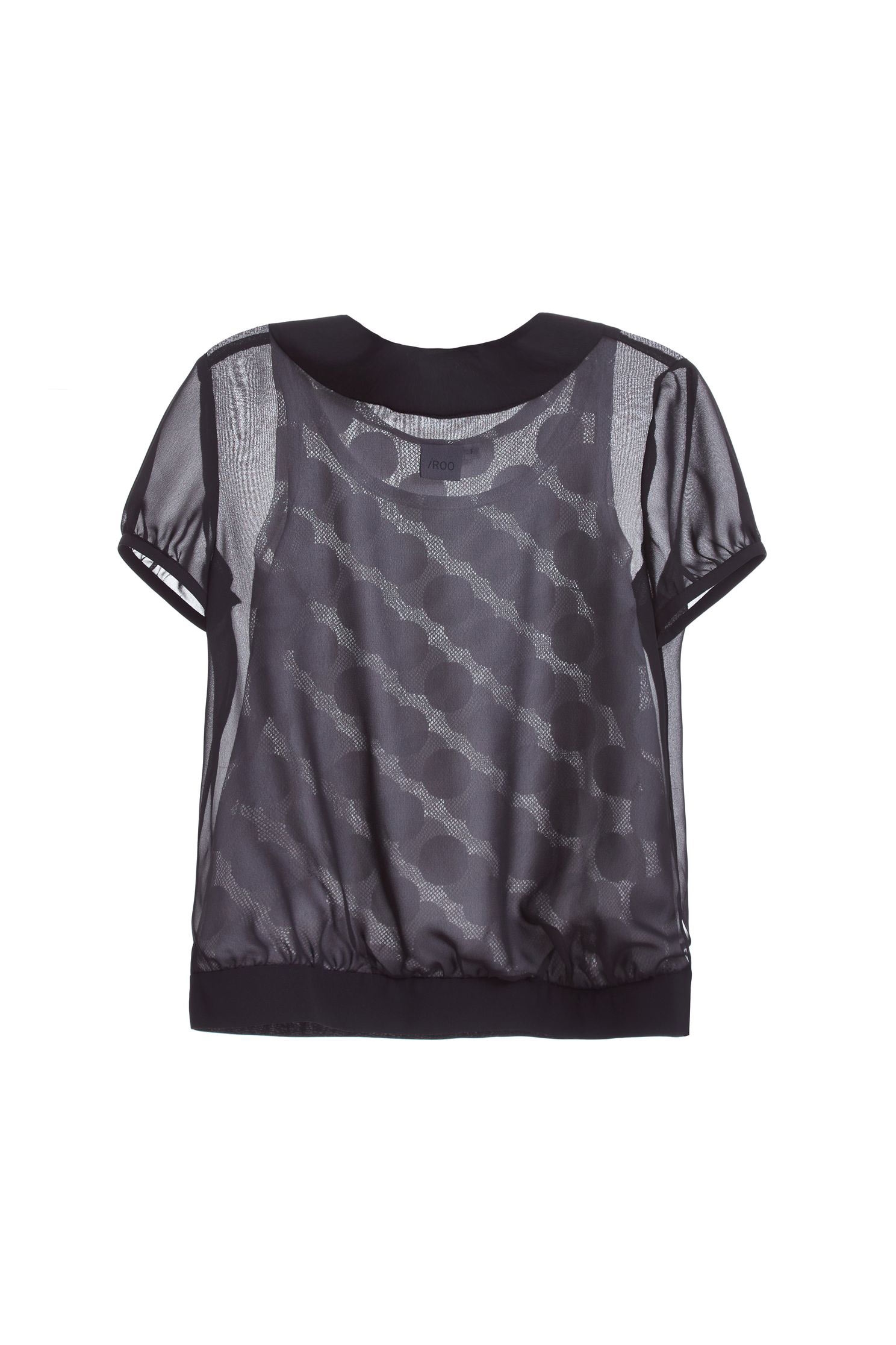 Roll-down hem classic top,top,shortsleevetop,see-throughtop,blacktop