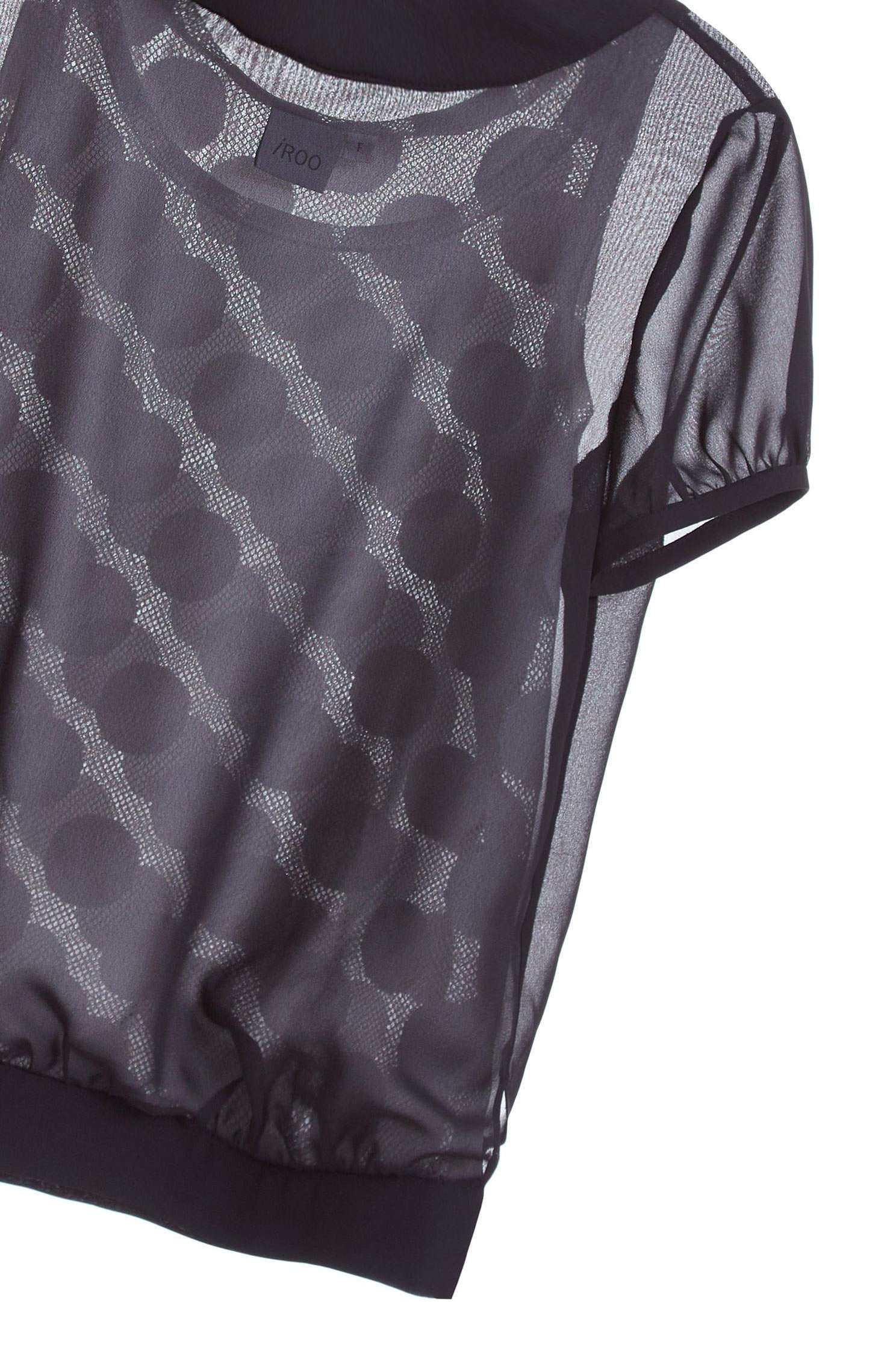 Roll-down hem classic top,top,shortsleevetop,see-throughtop,blacktop