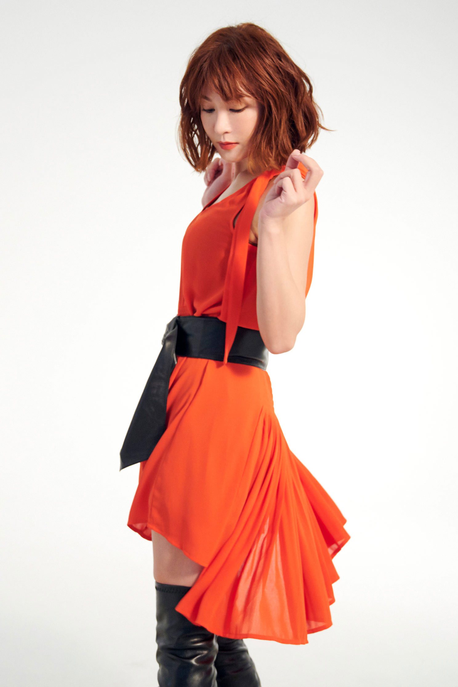 優雅傘擺經典設計無袖洋裝,u-neckdress,dress,sleevelessdress