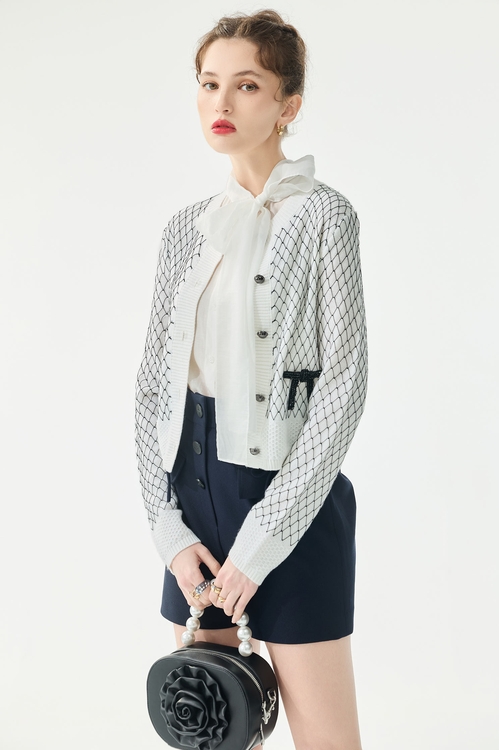 立體手勾菱格紋線針織外套,一般外套