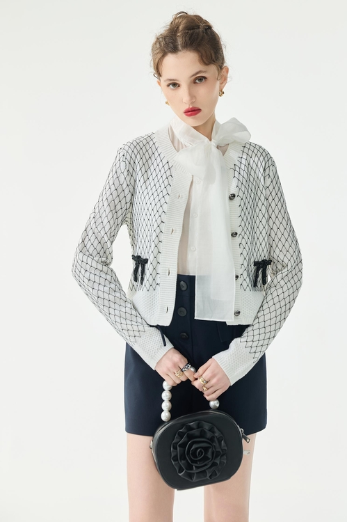 立體手勾菱格紋線針織外套,一般外套