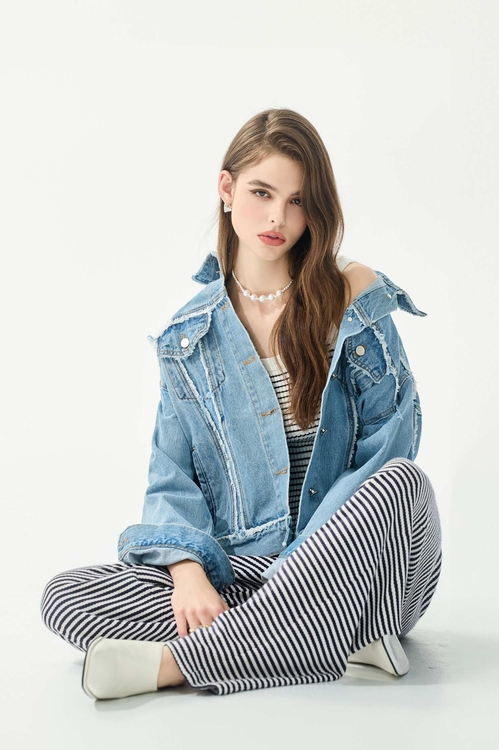 溫室花卉貼布刺繡牛仔外套,春夏穿搭