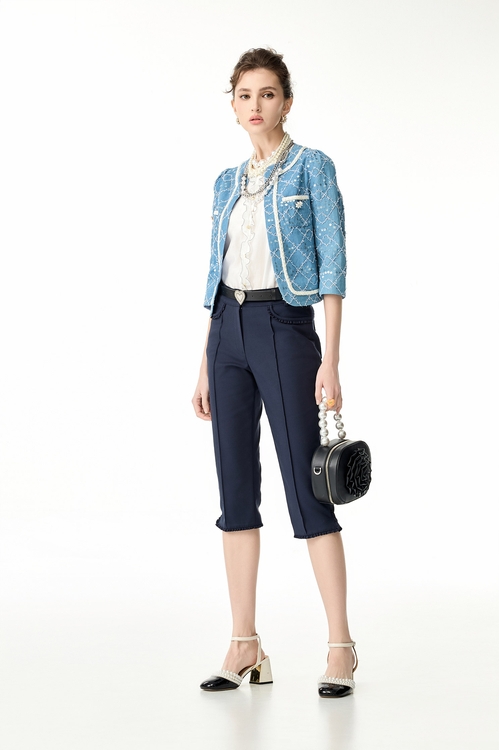 小香風格紋亮片牛仔外套,小香風外套