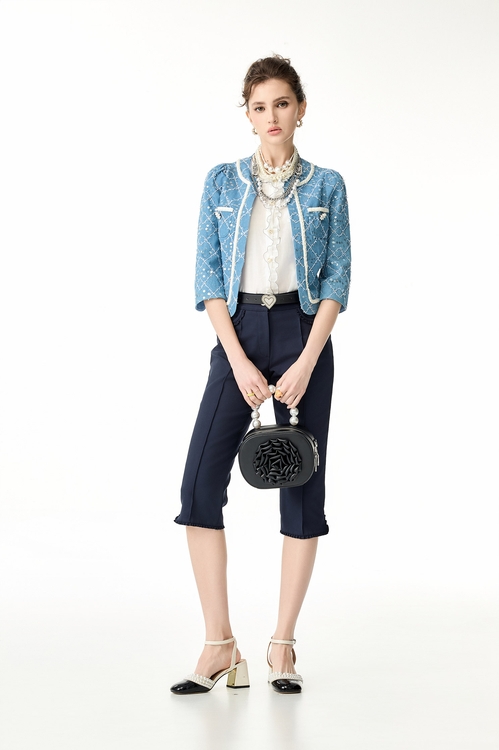 小香風格紋亮片牛仔外套,小香風外套