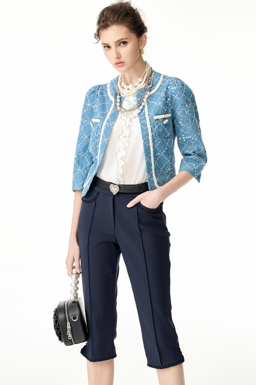 小香風格紋亮片牛仔外套,小香風外套