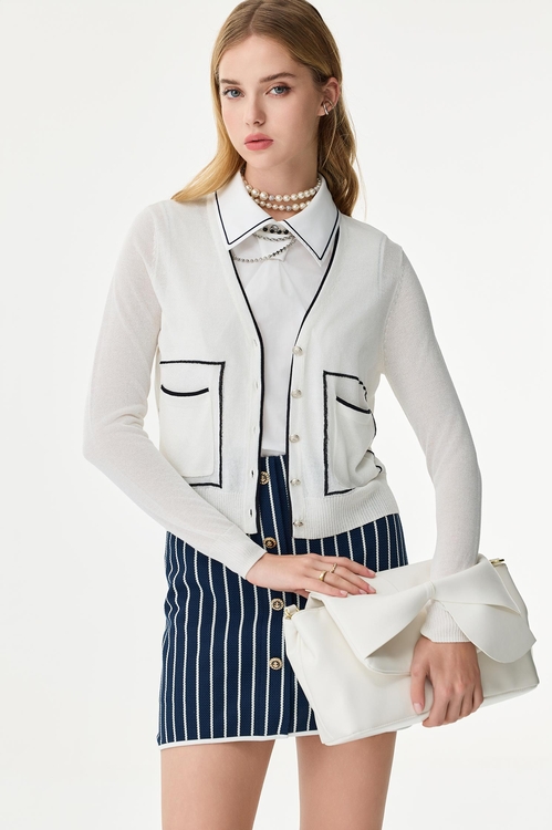 亮白色小香風針織外套,小香風外套