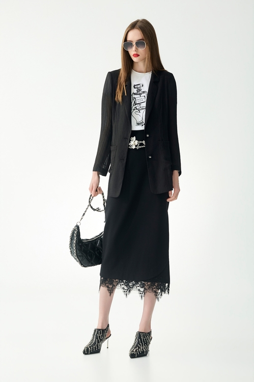 極致黑楊柳雪紡薄西裝外套,一般外套