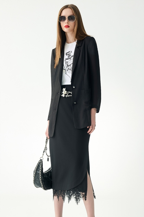 極致黑楊柳雪紡薄西裝外套,一般外套