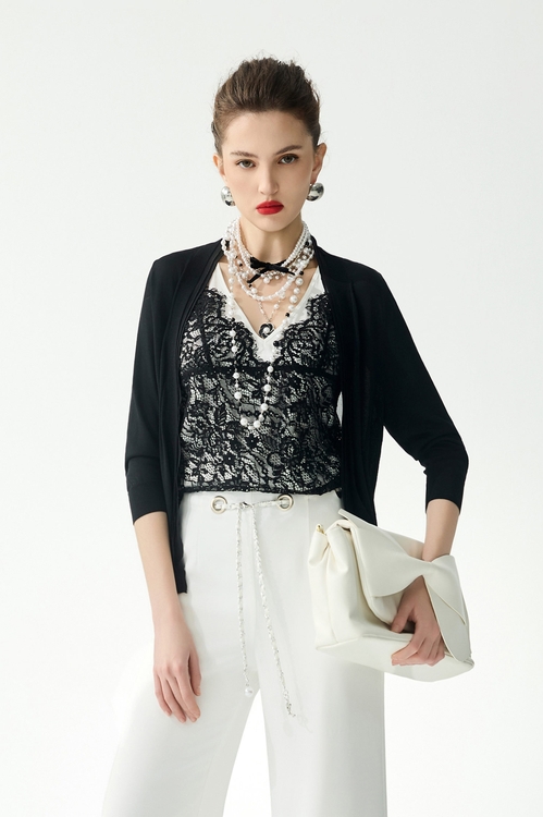 細織針織拼接雪紡針織外罩,一般外套