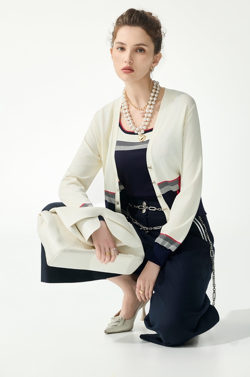 綴刺繡船錨開襟針織外套,一般外套