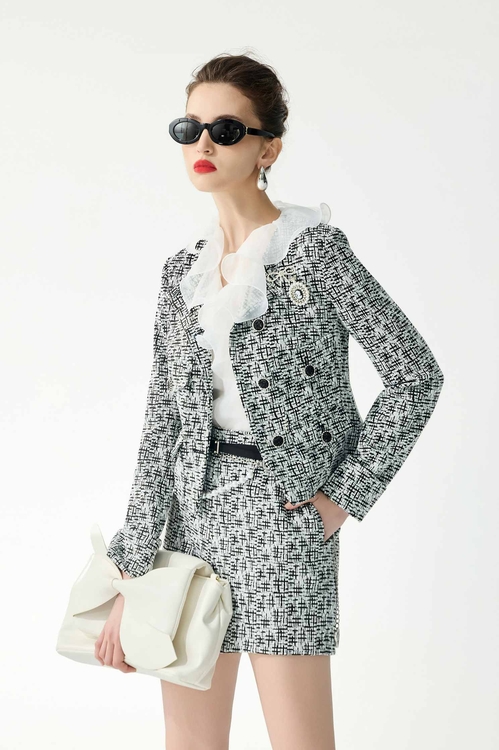 黑白復古別針彈性短外套,一般外套