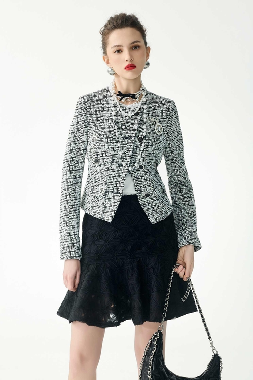 黑白復古別針彈性短外套,一般外套
