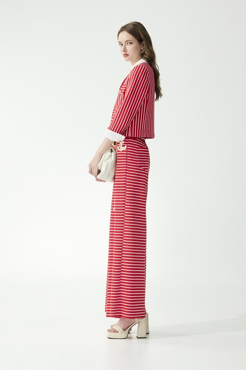 紅梅色小香風配條外套,一般外套