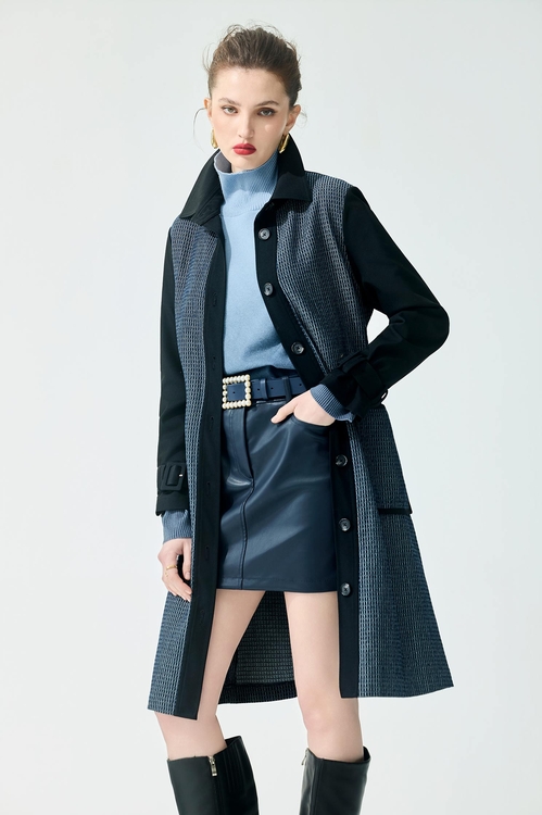 鑲色邊長版風衣外套,長大衣