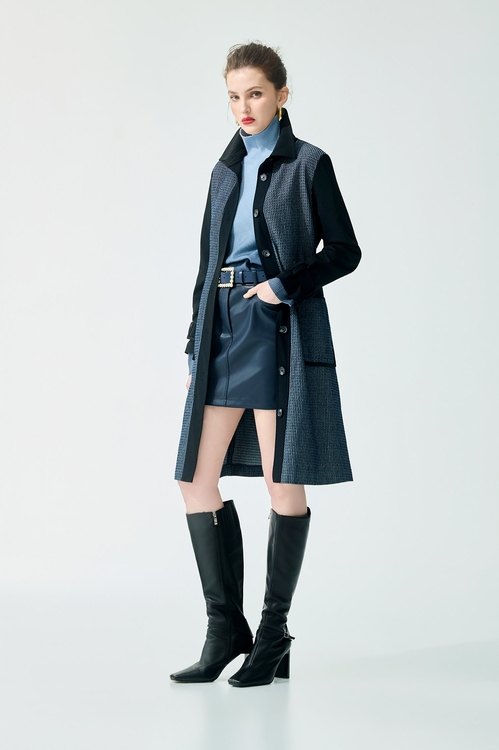 鑲色邊長版風衣外套,長大衣