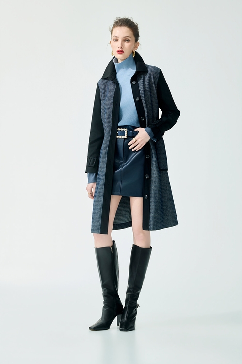 鑲色邊長版風衣外套,長大衣