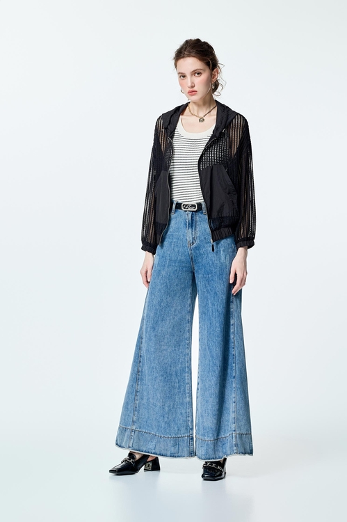 挑洞拼接風衣布連帽外套,連帽外套