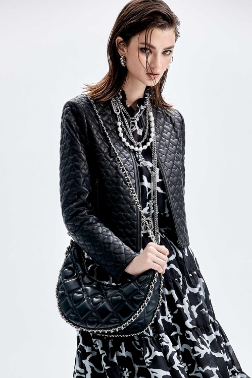 愛心車紋真皮外套,皮衣