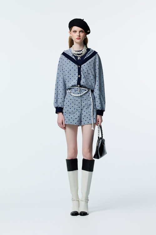 水手藍簍空點點外套,波點