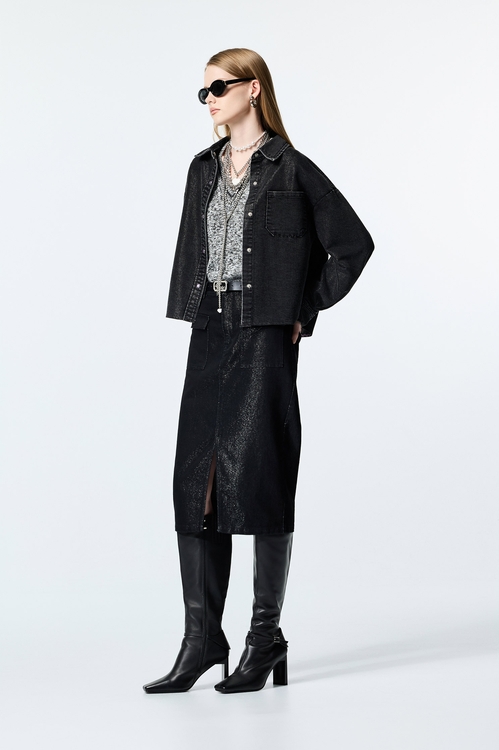 帶蔥光澤感牛仔外套,襯衫