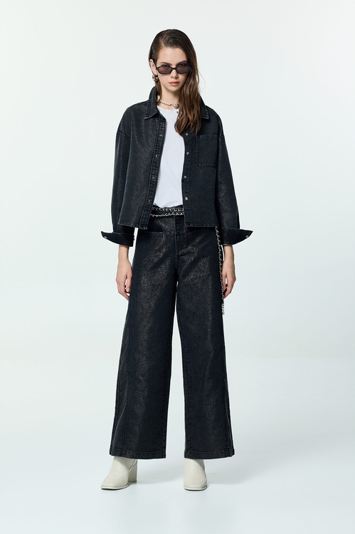 帶蔥光澤感牛仔外套,襯衫