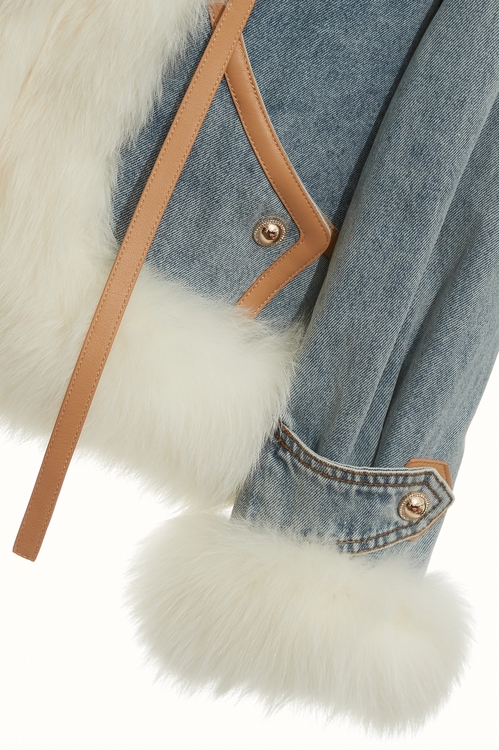 皮草鑲邊牛仔羽絨外套,牛仔外套