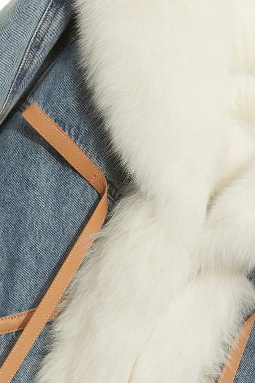 皮草鑲邊牛仔羽絨外套,牛仔外套