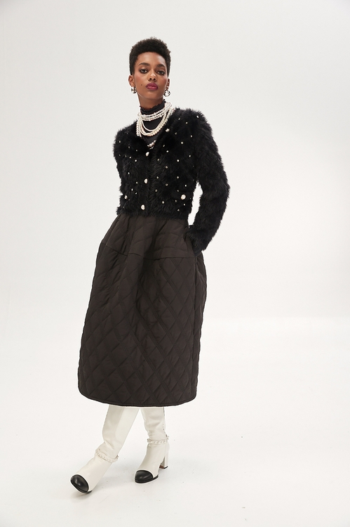 華麗仿水貂毛針織外套,黑色外套