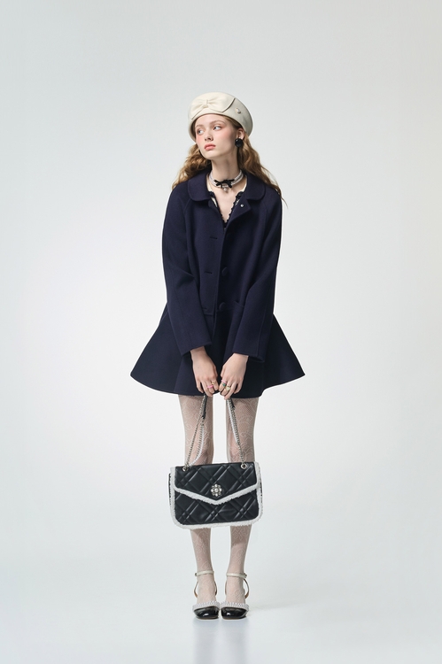 濃厚靛藍雙面呢大衣,長大衣