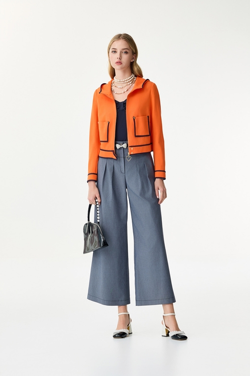 溫暖琥珀色撞色線外套,連帽外套