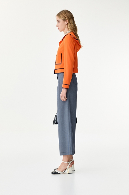 溫暖琥珀色撞色線外套,連帽外套