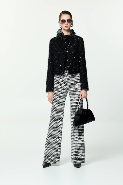 花呢崁亮片羽毛紗小香短外套,小香風外套