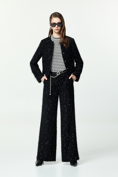 花呢崁亮片羽毛紗小香短外套,小香風外套