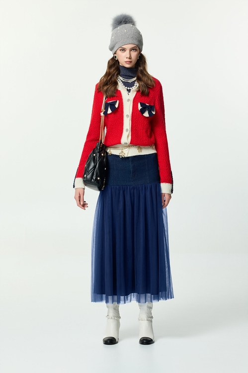 火焰色小香風開襟針織外套,小香風外套