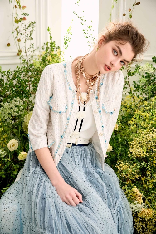 偽花呢紗小香風外套,白色外套