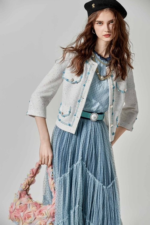 偽花呢紗小香風外套,白色外套