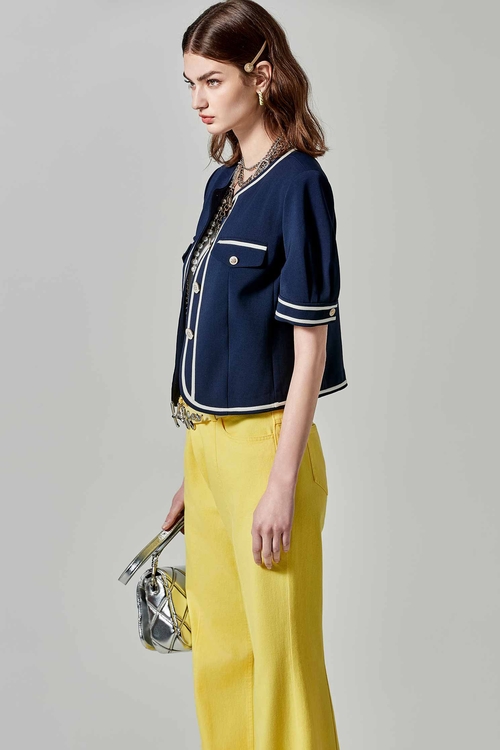 跳色包邊小香風外套,毛呢花呢