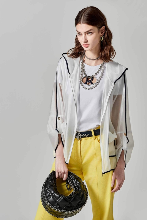 跳色包邊微透明外套,白色外套