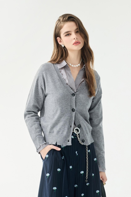 隨性毛邊灰針織外套,外套