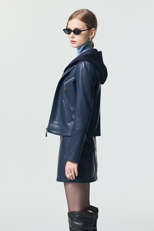 造型口袋連帽仿皮夾克,時髦成套搭配