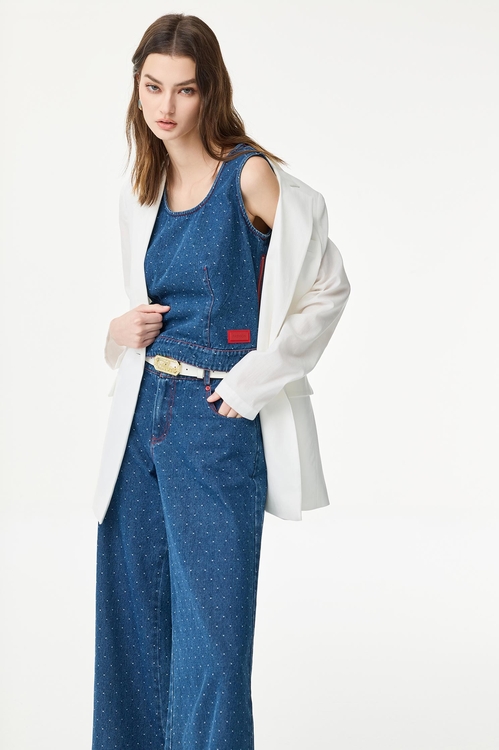 白色棉麻長版西裝外套,西裝外套