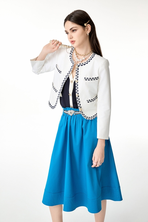 小香風鑲暮色蘭織帶外套,小香風外套