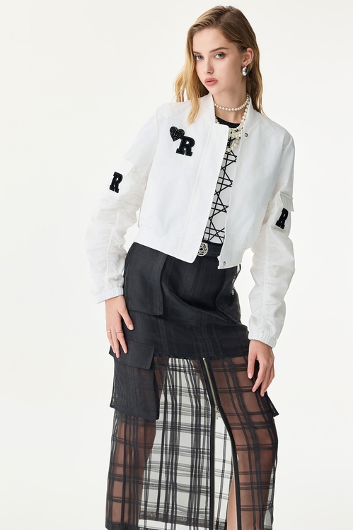 Ｒ字貼標飛行夾克,白色外套